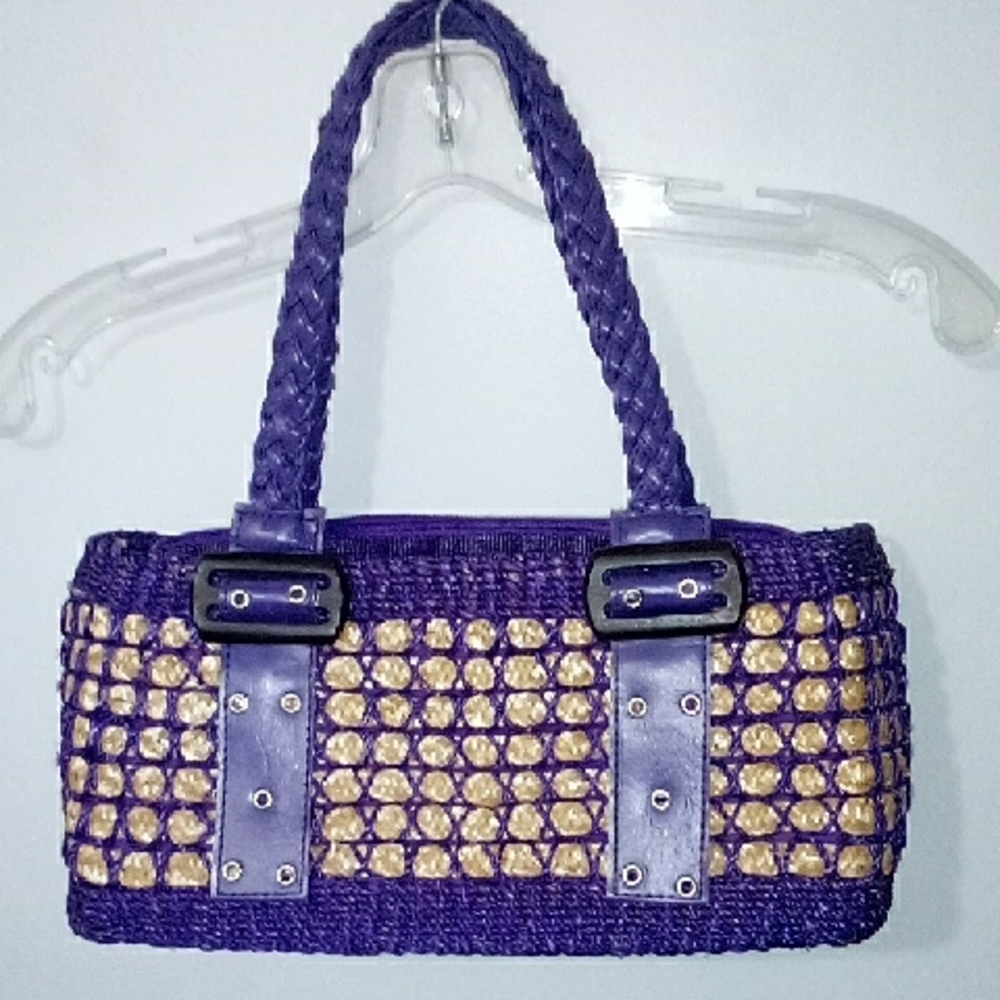 Vintage Purple, Tan, Raffia and Wicker Women's Handbag